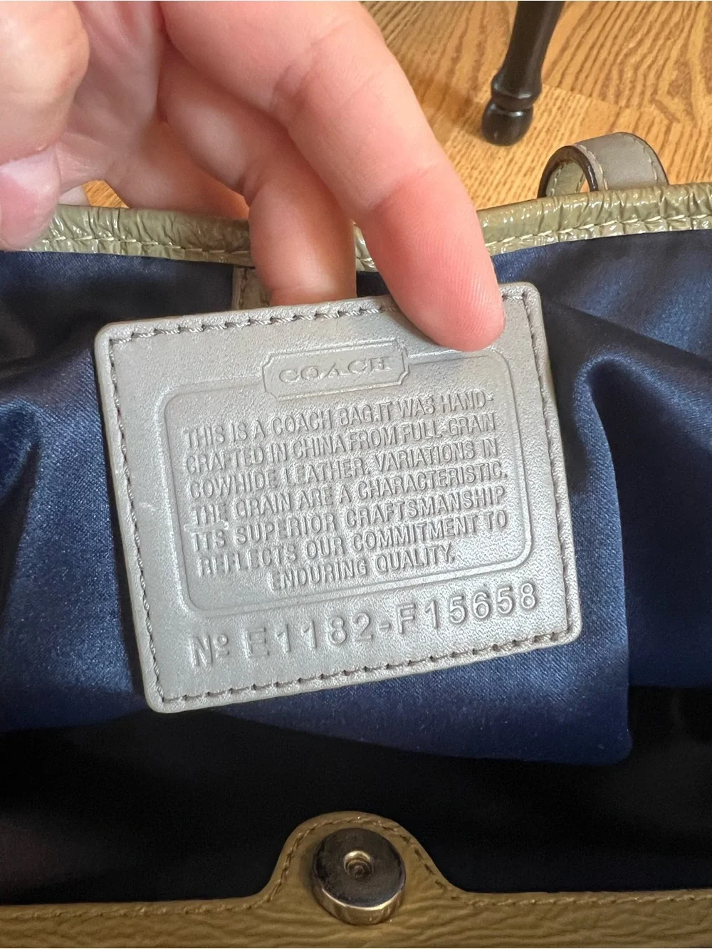 COACH Olive Patent Leather Tote with Signature Emboss